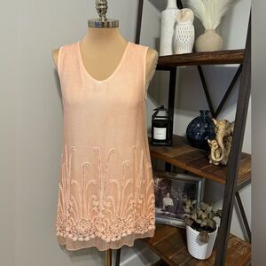 Soft Surroundings Peach Silk Tunic Top Sequin Embroidered Viscose Lining Small
